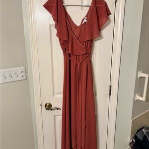 Baltic Born Rust Wrap Ruffle Maxi Dress